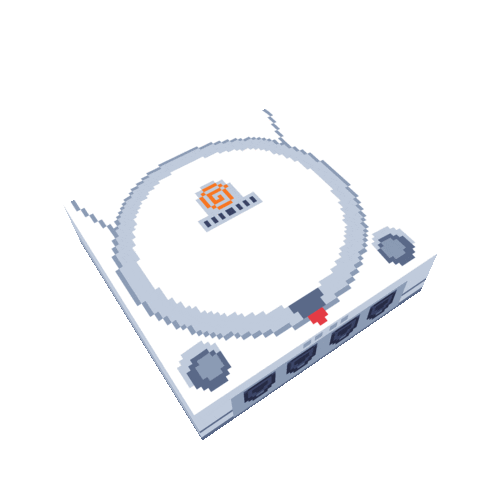 Animated gif image of a low res Sega Dreamcast rotating.